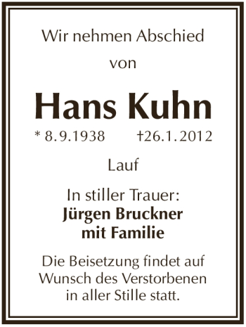 Traueranzeige von Hans Kuhn von Pegnitz-Zeitung